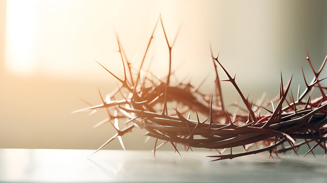 Crown of thorns on a white background in the glare of light generated AI