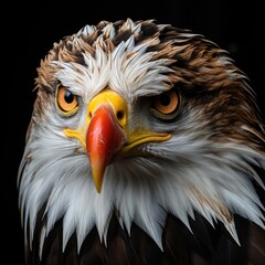Obraz premium Closeup of American Bald Eagle on black background Generative AI