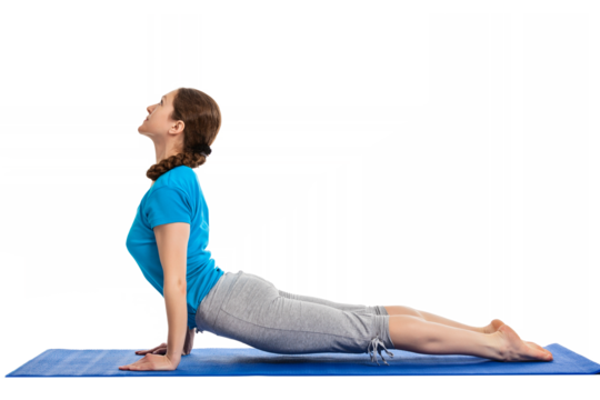 Yoga - young beautiful woman yoga instructor doing Upward Facing Dog Pose (Back Bend) (Urdhva Mukha Svanasana) asana exercise isolated on white background