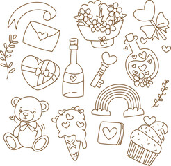 set of hand drawn illustrations valentine day