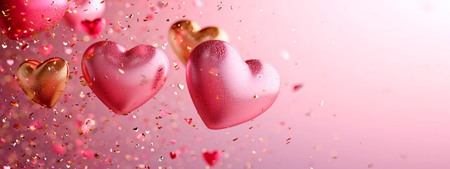hearts for valentine's day on a pink background. Selective focus.