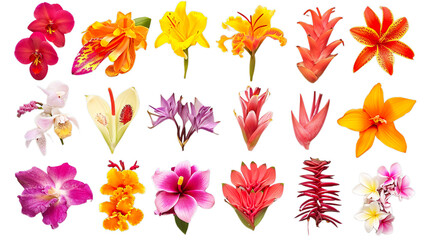 set of flowers, Collection of different colorful flowers, transparent background, isolated, png