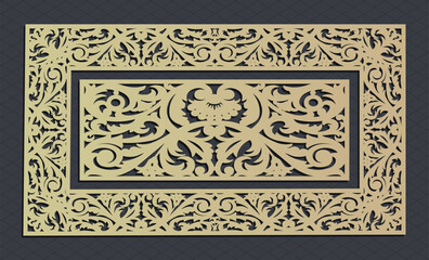 Laser cut template panels set. Die cut geometric pattern rectangle shape for metal , wooden, paper, engraving, stencil. Vector illustration design.