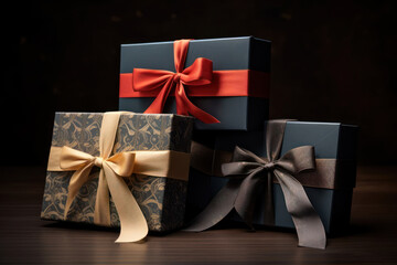  Luxury gift boxes set.Fathers day, womans day or Valentines day gift for her or him. Gift concept or birthday party.