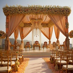 Wedding mandap and seating arrangement and very beautiful decoration - obrazy, fototapety, plakaty