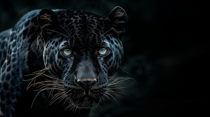 Obraz premium Black panther portrait on a black background. Selective focus.