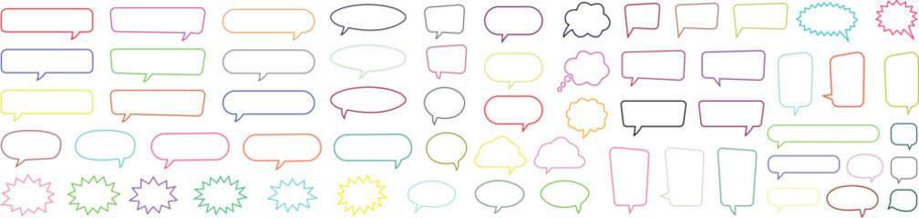 Speech Bubble blank empty line icon set. Talk cloud speech bubbles colorful collection vector isolated on transparent background. Outline vintage design pop art trendy style chat symbol