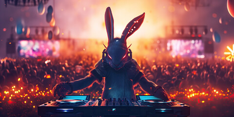Techno easter bunny making musik, DJ, Dance - obrazy, fototapety, plakaty