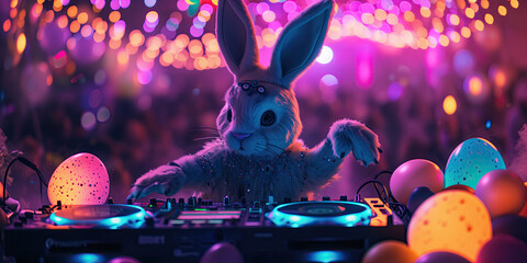 Easter bunny DJ making music