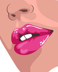 Portrait of a beautiful woman with pink lips. Beauty logo. Fashion and beauty concept. Wall art. Vector