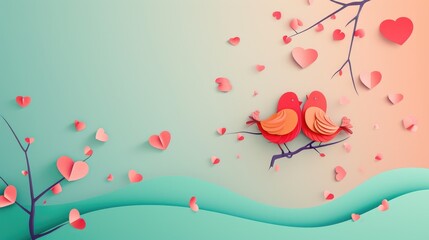 Valentine's day background with love birds and hearts.