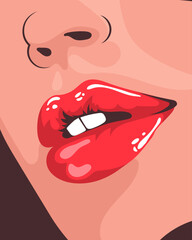 Portrait of a beautiful woman with pink lips. Beauty logo. Fashion and beauty concept. Wall art. Vector