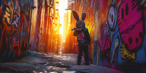 easter bunny graffiti in the city
