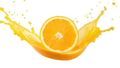 Splash of orange juice with slice of orange - isolated