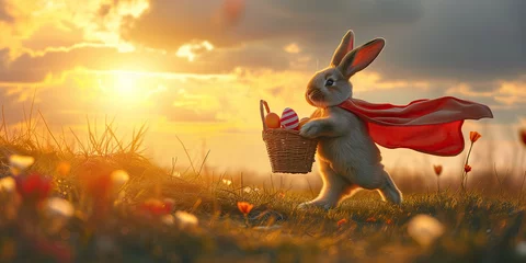 Fotobehang superhero easter bunny running © Joachim
