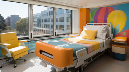 Bright Hospital Room or ward for children With Bed and Chair