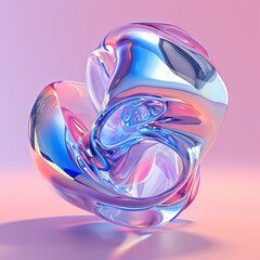 Abstract iridescent liquid sphere on pink background, 3d rendering