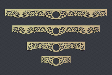 Laser cut template panels set. Die cut geometric pattern rectangle shape for metal , wooden, paper, engraving, stencil. Vector illustration design.