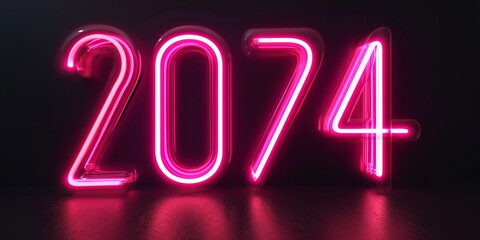 3d render, number 2074 glowing in the dark, pink blue neon light, futuristic concept of year 2074.
