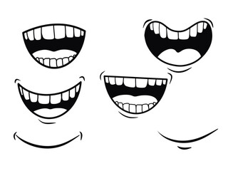 A set of mouths with pronunciation of foreign language sounds. The character laughs, smiles, rejoices, screams and sings. lips teeth vector	