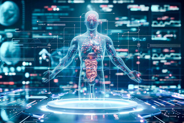 Medical technology concept. Medical research and development. Health care, patient service digital technology, ai integrate, futuristic pharmacy innovation - obrazy, fototapety, plakaty