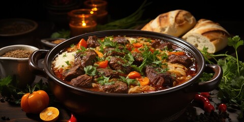 Chomlek Delight: Bulgarian Culinary Harmony. A Symphony of Hearty Stew and Robust Flavors Captured in a Visual Feast