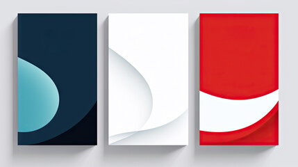 Three vertical banners with a red, white, and blue design. Minimal covers set,  creative book cover.