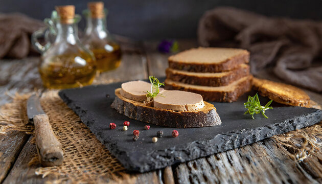 Toast de foie gras de canard fermier sur du pain de campagne, terroir - IA générative