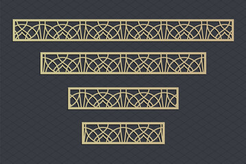 Laser cut template panels set. Die cut geometric pattern rectangle shape for metal , wooden, paper, engraving, stencil. Vector illustration design.