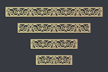 Laser cut template panels set. Die cut geometric pattern rectangle shape for metal , wooden, paper, engraving, stencil. Vector illustration design.