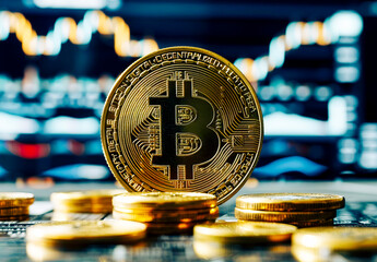 Bitcoin Cryptocurrency Investment on Financial Charts.