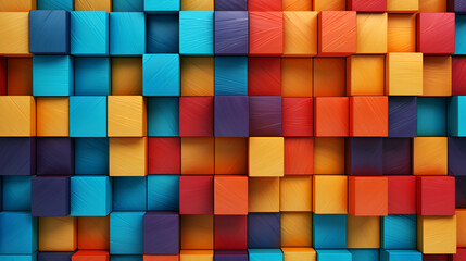 Colorful wood block stack on the wall for background, Abstract colorful wood texture. Generated AI