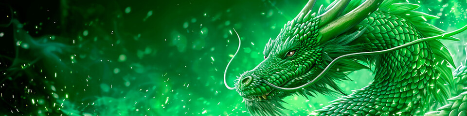 Fototapeta premium Chinese dragon on green background. Selective focus.