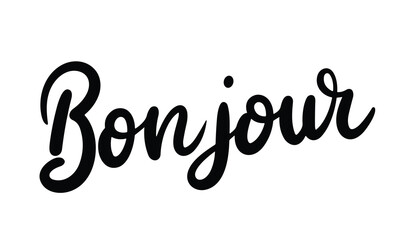 Bonjour inscription. Handwriting  lettering text banner Bonjour conception. Hand drawn vector art. © clelia-clelia