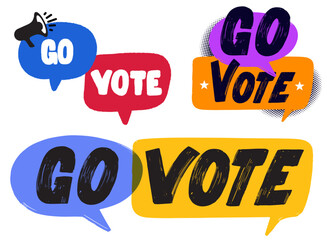 Set of Handwriting phrase Go vote. Spots, drops, curves, lines. Hand drawn doodle shapes. Posters, social media. Contemporary modern vector hand drawn textures.