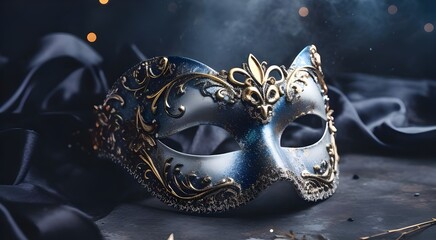 Beautiful blue carnival mask on a black background.