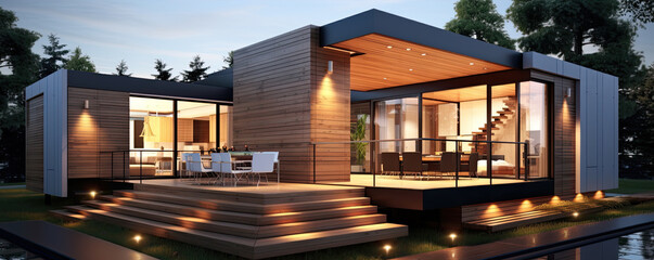 Exterior modular houses. New architecture house design.