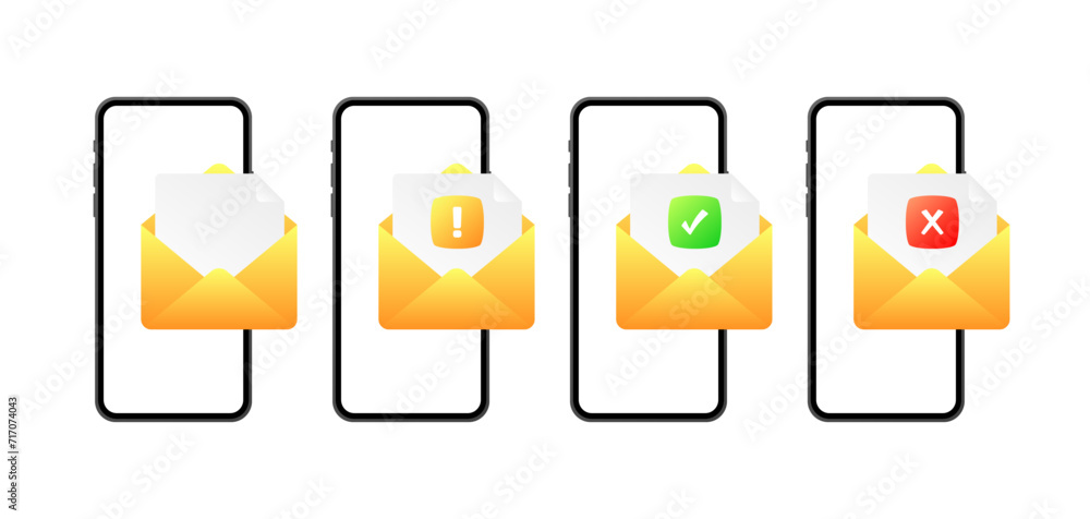 Aufkleber phone envelopes icon set. message indicators in flat style. vector icons