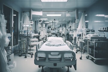 Intensive care unit recovery ward with life support in hospital medical emergency - obrazy, fototapety, plakaty