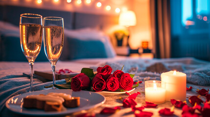 Romantic in a hotel with wine. Selective focus. - obrazy, fototapety, plakaty