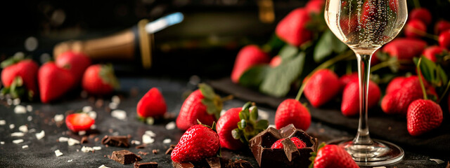 Obraz na płótnie Canvas Champagne and strawberries for Valentine's Day. Selective focus.