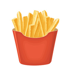 French fry stick potato in paper box. Vector color realistic illustration. - 717076808