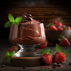Healthy vegan raw glass dark testy chocolate mousse isolated picture