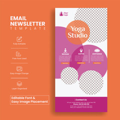 
Online Yoga and fitness trainer email newsletter Editable template for beauty blog layout email template, vertical poster or roll up banner, 
yoga website header layout design