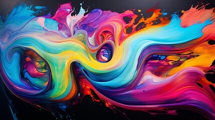 Vivid neon rainbow colors dynamically swirling and pour pattern
