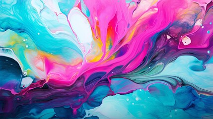 Vivid rainbow colors dynamically swirling in fuchsia paint