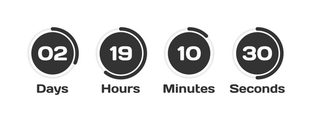 Countdown icons set. Days, Hours, Minutes, Seconds countdown. Flat style. Vector icons