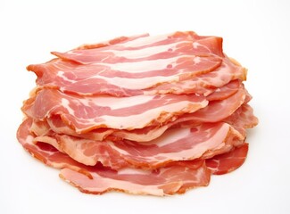 Slices of smoked bacon isolated on white background.