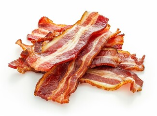 Obraz premium Slices of smoked bacon isolated on white background.