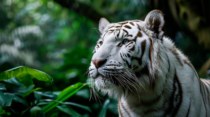 Fototapeta premium portrait of a white tiger in the wild. Selective focus.